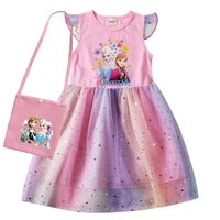 disney frozen kids summer elsa anna princess dress baby girls lace princess dress toddler girls birthday party dresses with bag