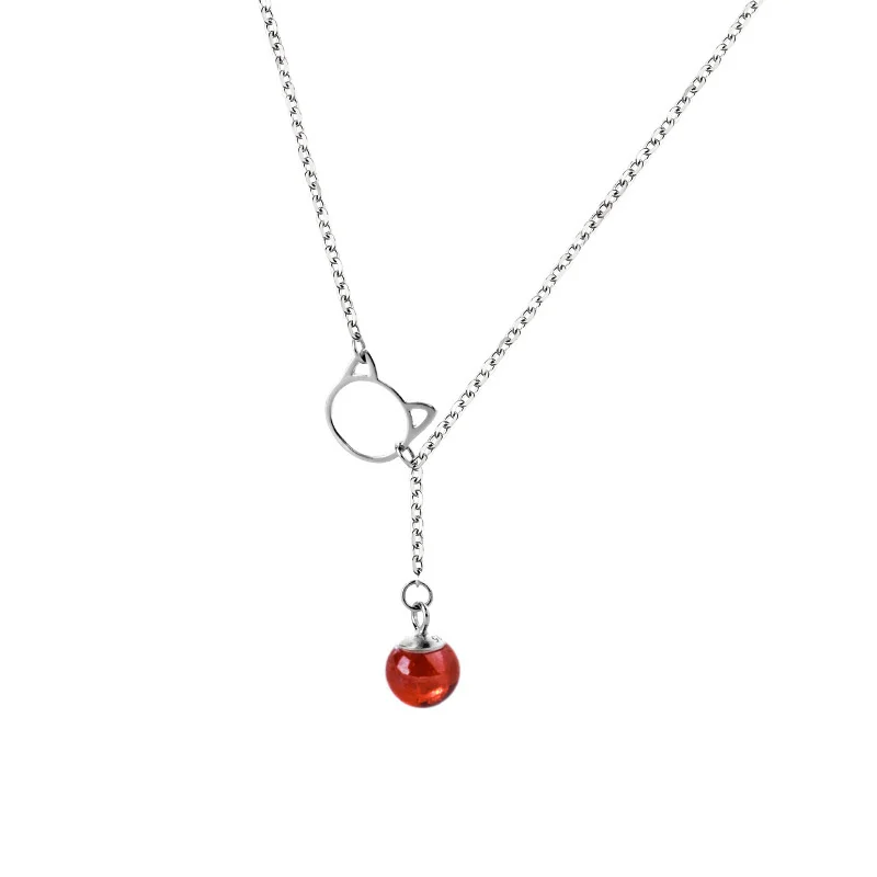 

Cute Crystal Ball Cat Pendant Necklace For Lady Party Accessories Trendy S925 Clavicle Chain Necklace Silver Jewelry Women Gift