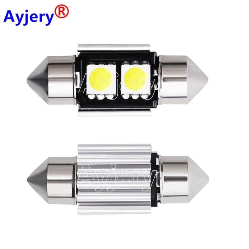 

AYJERY 100pcs Festoon Led 31mm C5w 2 smd 5050 2 Led Can Bus Car Canbus Interior Dome Light Festoon Reading Lamp Error Free