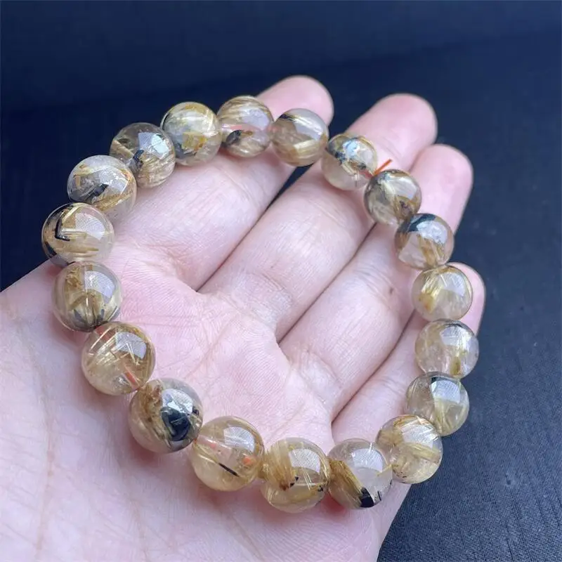 Натуральный рутилированный кварцевый браслет 10 мм ручная работа кристалл