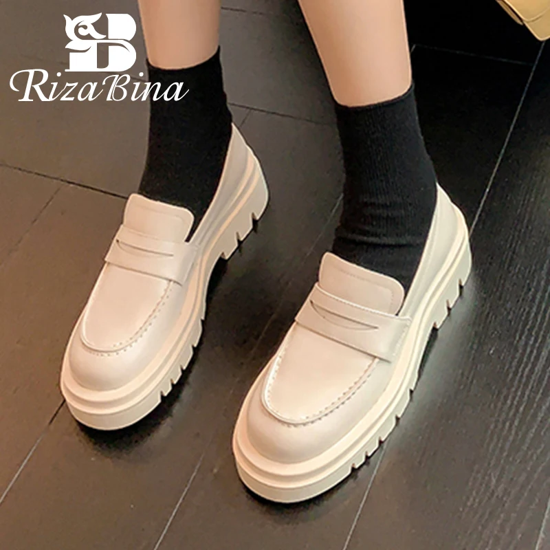 

RIZABINA Real Leather Fashion Shoes Women Pumps Slip On Shallow Casual Outdoor Daily Ins Female Ladies Footwear Size 34-39