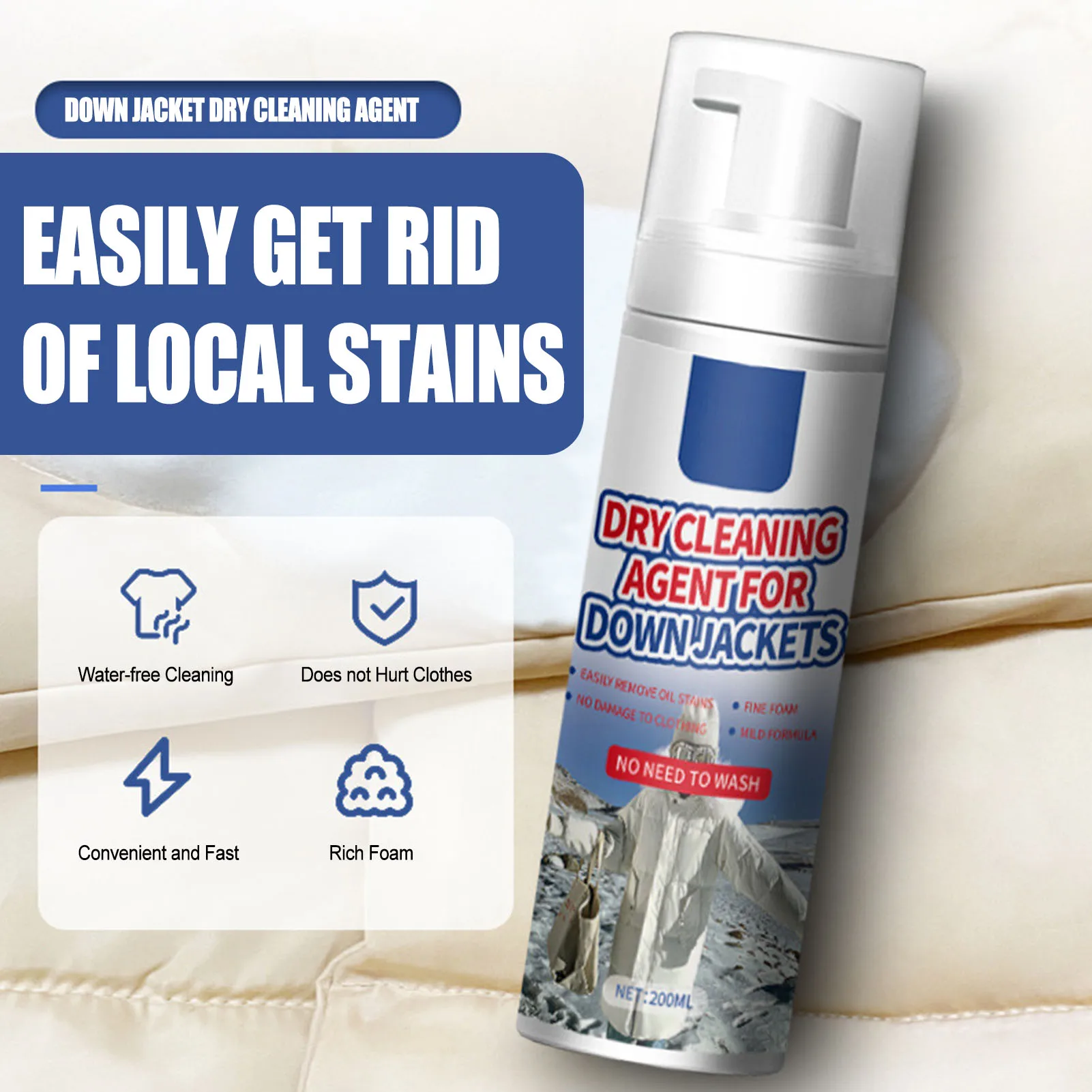 

Спреи для сухой чистки одежды, мл, 1 быстрая идентификация для пуховых курток, удобная в использовании ткань пенопластового типа