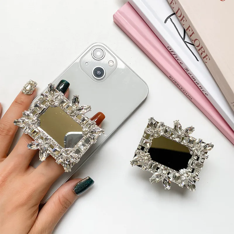 

Модный Кристальный квадратный зеркальный держатель для телефона со стразами, универсальный держатель-подставка для iPhone, все смартфоны