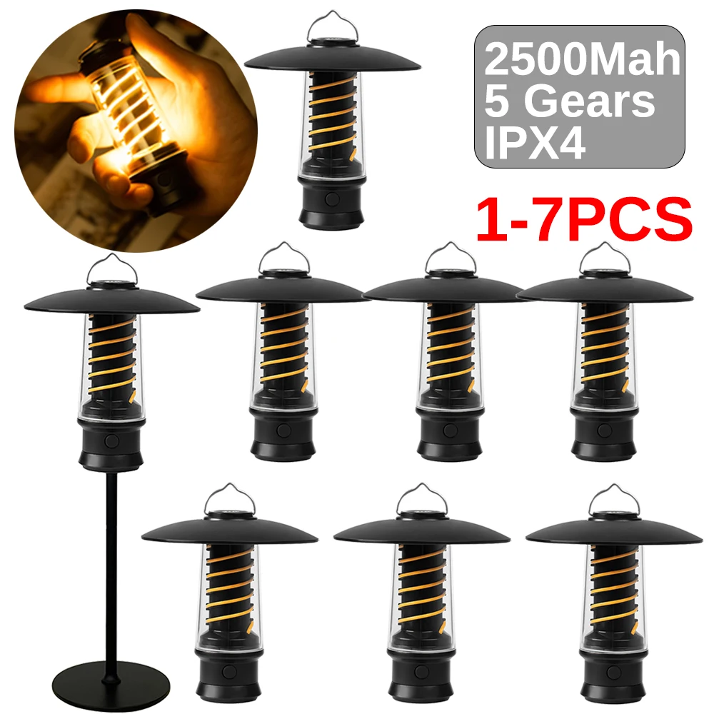 

1-7 шт. портативный светильник для кемпинга с зарядным кабелем 2500 мАч мощный светодиодный фонарик теплое освещение водонепроницаемый тент фонарь для кемпинга