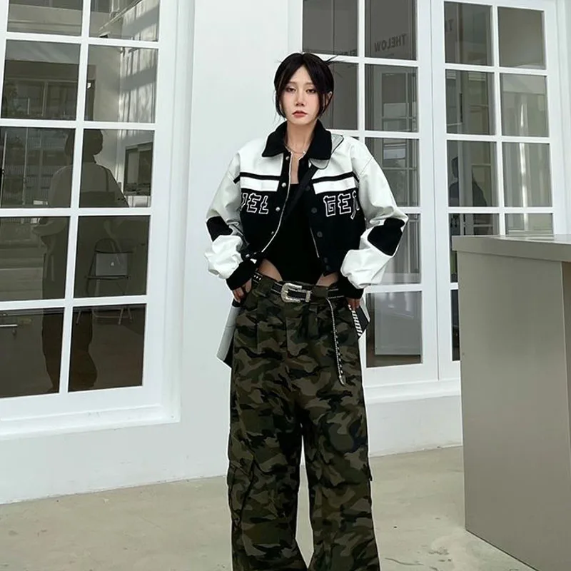 

Deeptown Y2k Streetwear Women's Bomber Jacket Vintage Cropped Baseball Motorcycle Jackets Korean Outerwear Harajuku Fashion Coat