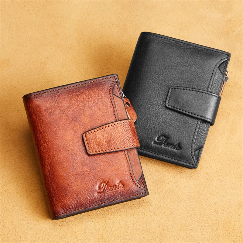 

2023 New Wallet Men's Short Buckle Zipper Photo Multi Card Leather Top Layer Cowhide Wallet