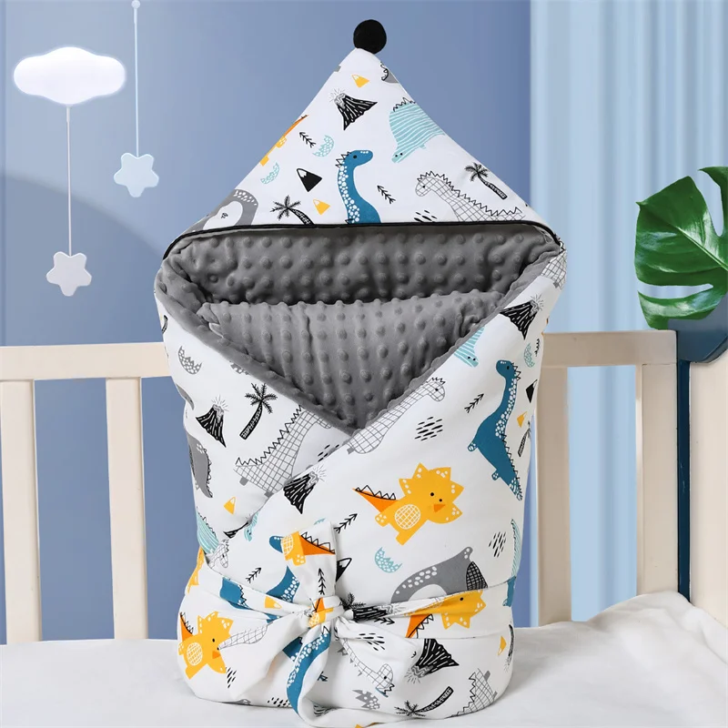 Cartoon Dinosaur Newborns Sleeping Bag Winter Thicken Bean Velet Baby Envelope Stroller Swaddle Blanket Toddler Sleepsack