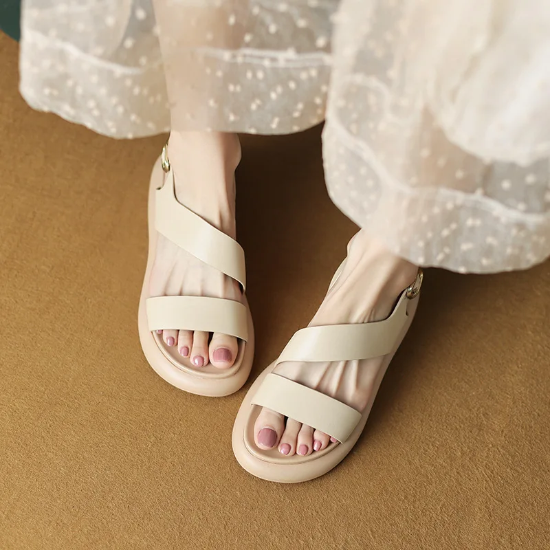 

Genuine Leather Women Flat Platforms Sandals Fashion Concise Summer Students Casual Comfortable Buckle Shoes Woman