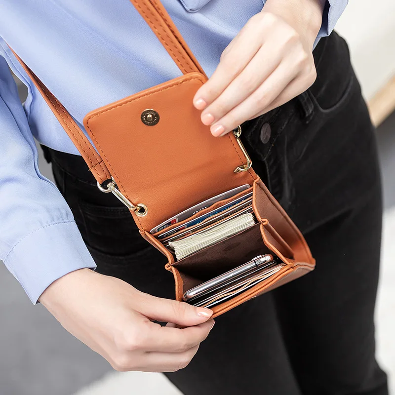 Fashion Mini Mobile Phone Bag High Quality Wild Korean Version Cute PU Solid Color Key Coin Purse Vertical Shoulder Bag Women