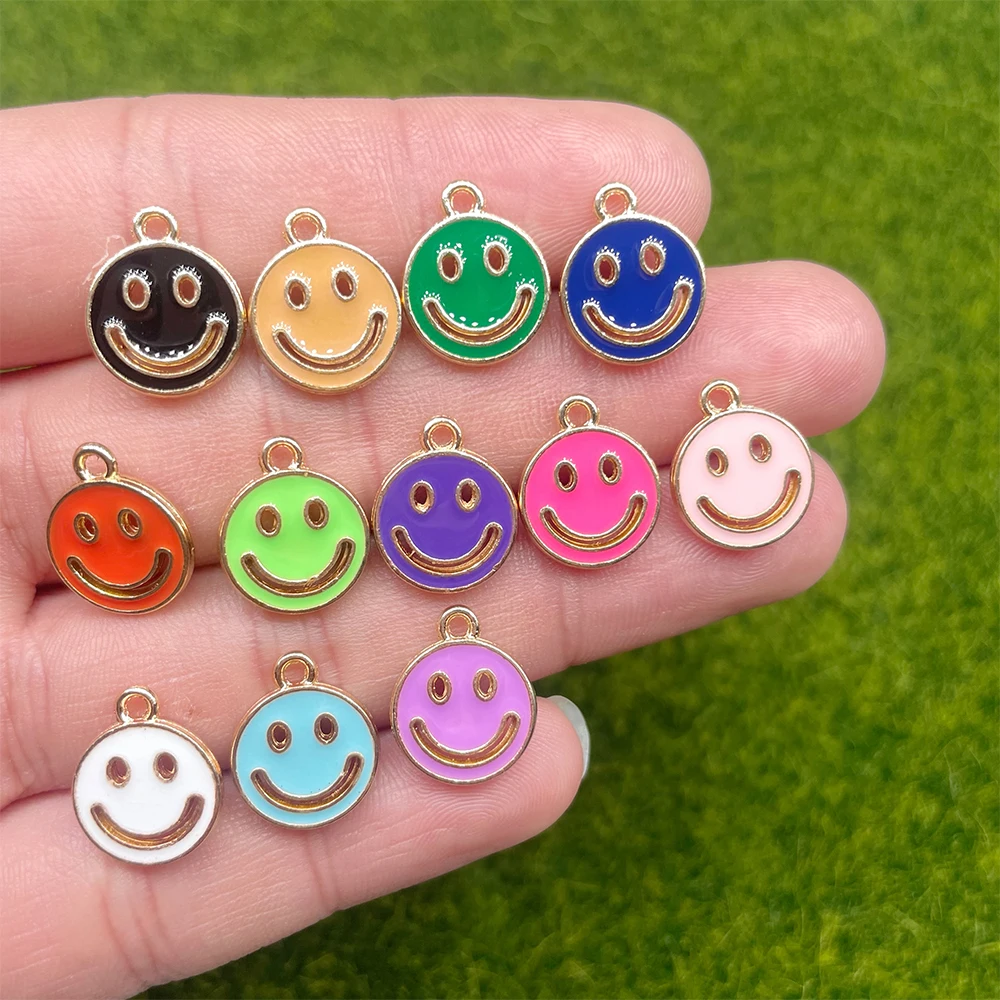 

20Pcs 12X14MM Gold Tone Alloy High Quality Enamel Cute Smiley Charm Pendant Diy Items Earring Jewelry Keychain Bracelets Jewelry