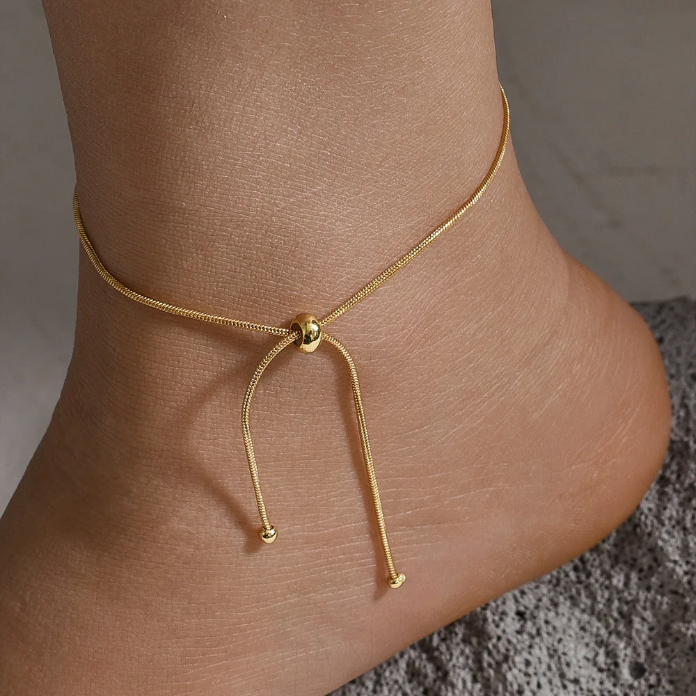 Drawstring Gold Color Anklets Link Chain Stainless Steel Foot for Men Women Jewelry Leg Chain Ankle Chains Anklets Jewelry Gift