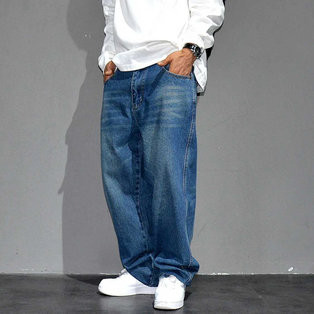 Американские винтажные синие мешковатые джинсы уличная одежда мужские брюки для