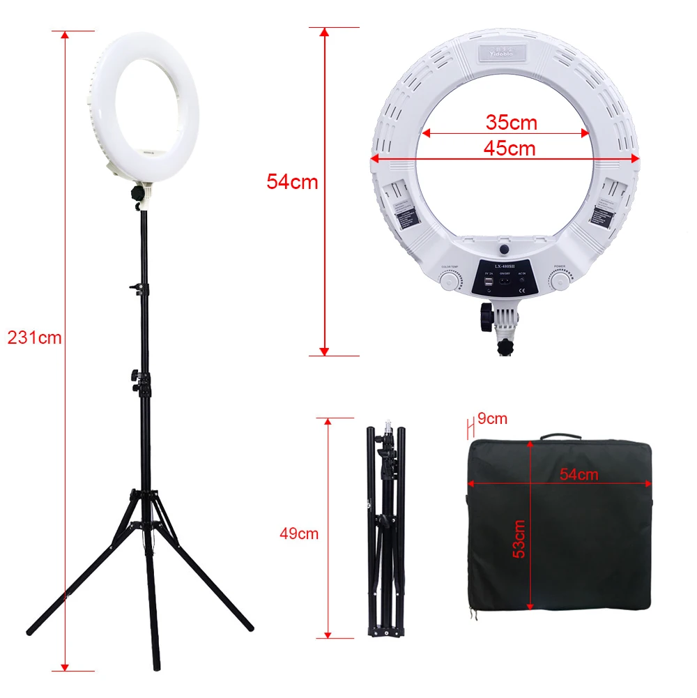 

Selfie Ring Light Lamps 45cm With Tripod 18 Inch Yidoblo LX480SII Led Video Studio Light For Phone Camera Ring Light 3200K-5500K