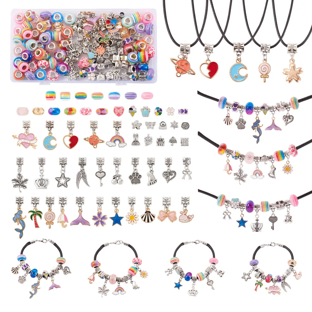 1 Box Colorful European Rhinestone Glass Beads Snake Chain Dangle Charms Waxed Cord Bangle Bracelet Necklace DIY Jewelry Making