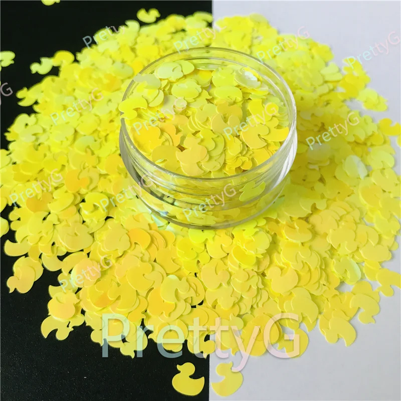 

PrettyG 1 Box Fluorescent Yellow Duck Shaped Pearl Iridescent Glitter Sequins For Craft Nail Makeup Decoration Accessories C50R.