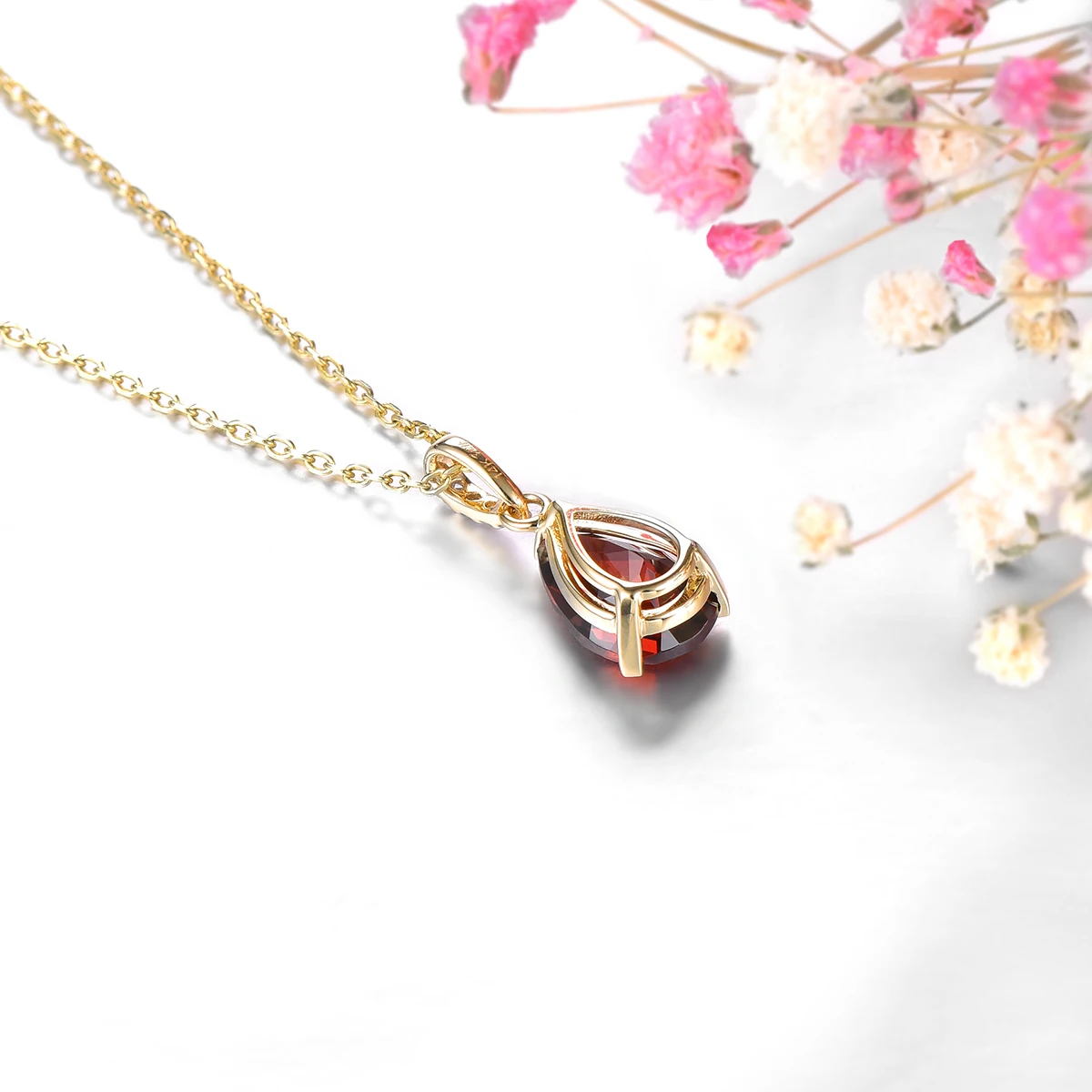 Lohaspie натуральный гранат 14 карат желтое золото подвеска 2 6 бриллиант красный