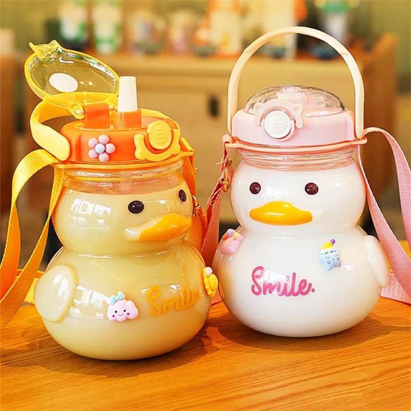 With Strap Straw For Girls Plastic Cup Drinking Bottle Kids 