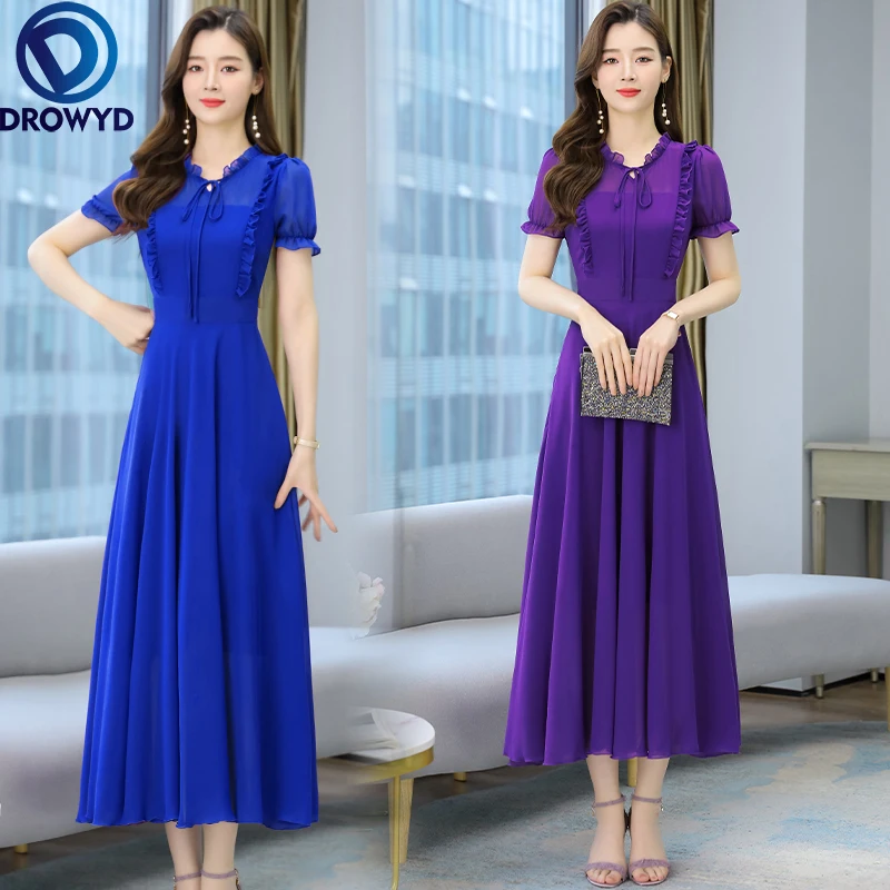 

2022 Vintage Casual Office Black Maxi Dress Elegant Women Bodycon Party Maxi Vestido Summer Solid Chiffon Party Midi Sundress