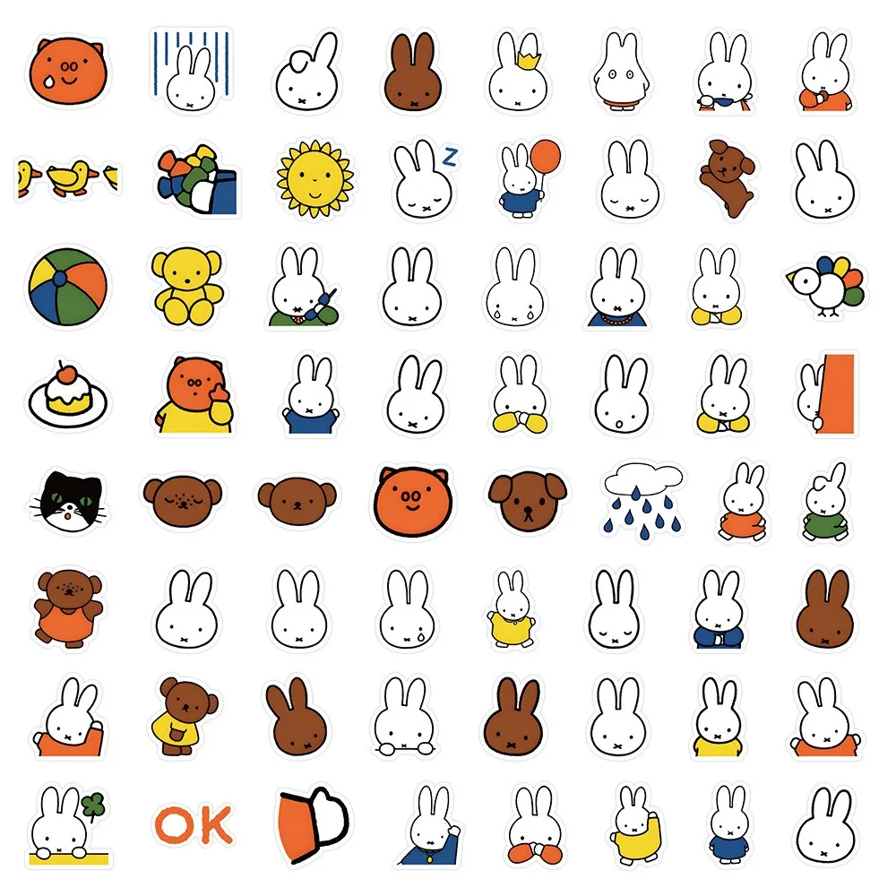 Фото 63 шт., милые наклейки Miffy, мультяшные каваи, кролик, украшения, водонепроницаемые наклейки, чехол для телефона, Ipad, ноутбук, наклейки на багаж, игрушки №2