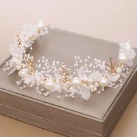 pearl flower headband bridal headdress wedding crown fashion wreath bracelet band tiaras crystal headpiece hair accessories