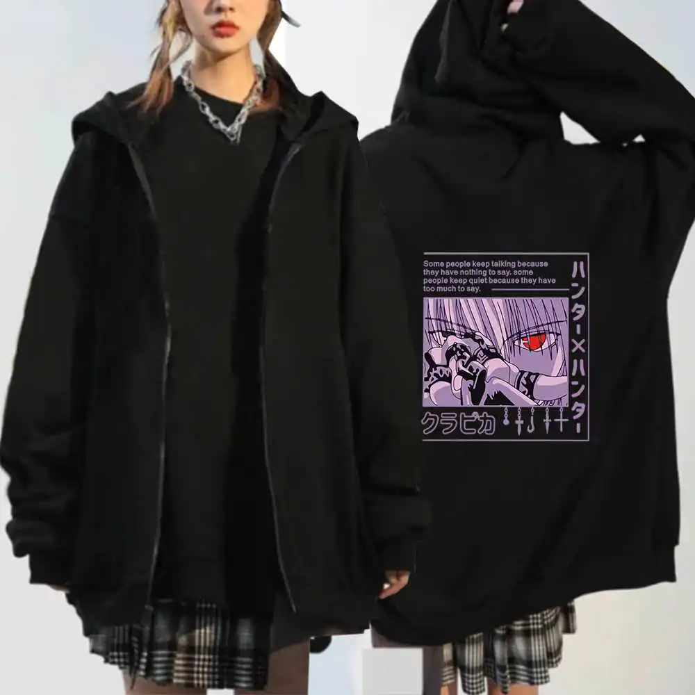 Hunter X Hunter Killua Eyes Hoodie Anime Hoodies Loose Sweatshirts Long Sleeve Winter Warm Women's Clothes Men Zipper Sweatshirt