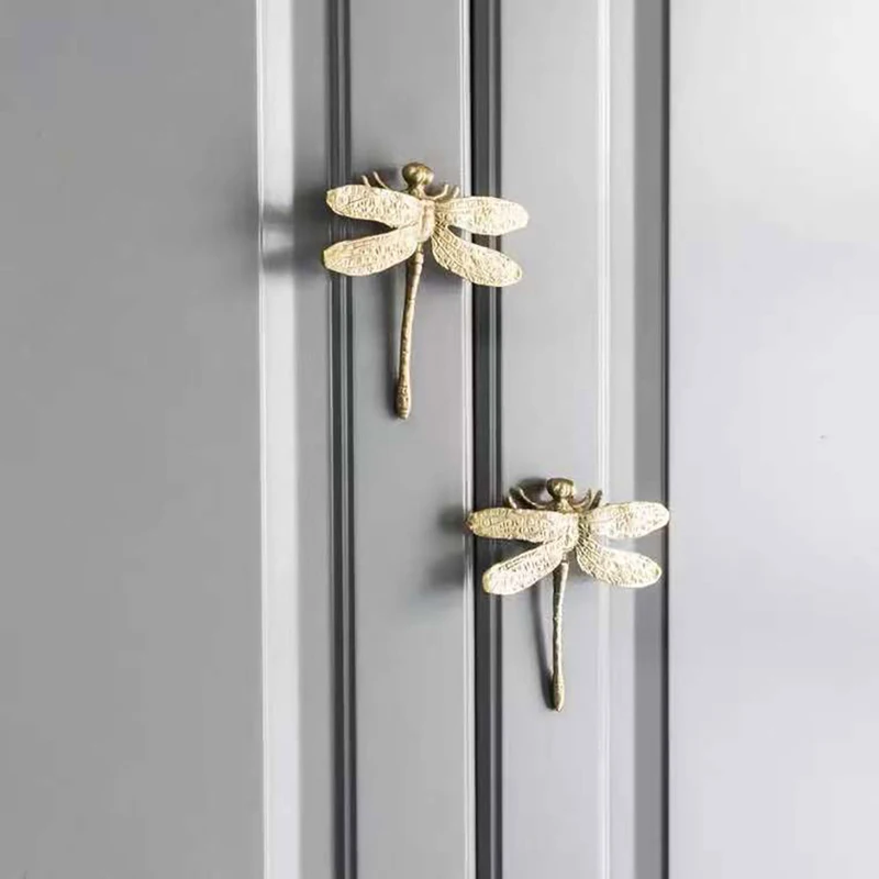 

1PC Dragonfly/Butterfly Shape Brass Door Knobs Furniture Cupboard Drawer Pulls Dresser Wardrobe Kitchen Cabinet Handles