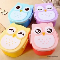 1pc plastic cartoon children food container with compartments portable bento school lunchbox owl lunch box for kids