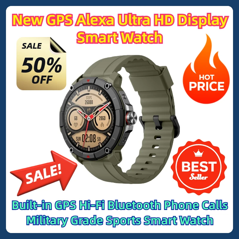 Новые GPS Alexa Ultra HD Дисплей Смарт-часы Встроенный Hi-Fi Bluetooth Телефонные звонки