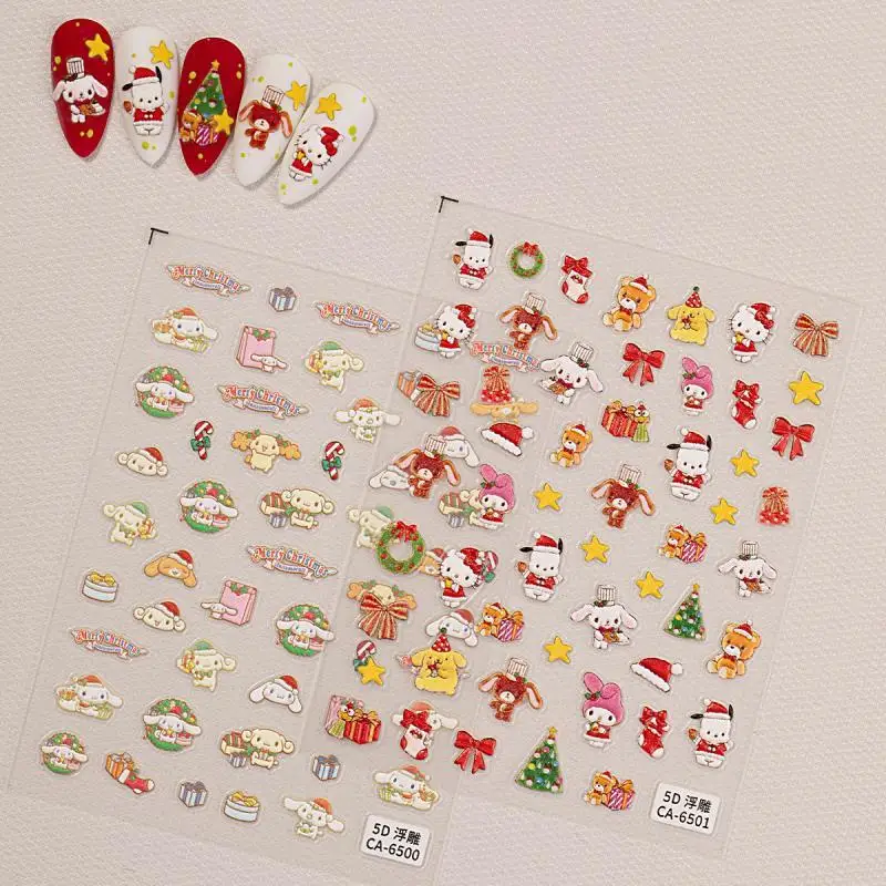 Kawaii 5D Sanrio рождественские наклейки для ногтей мультфильм Hello Kitty Kuromi My Melody Cinnamoroll