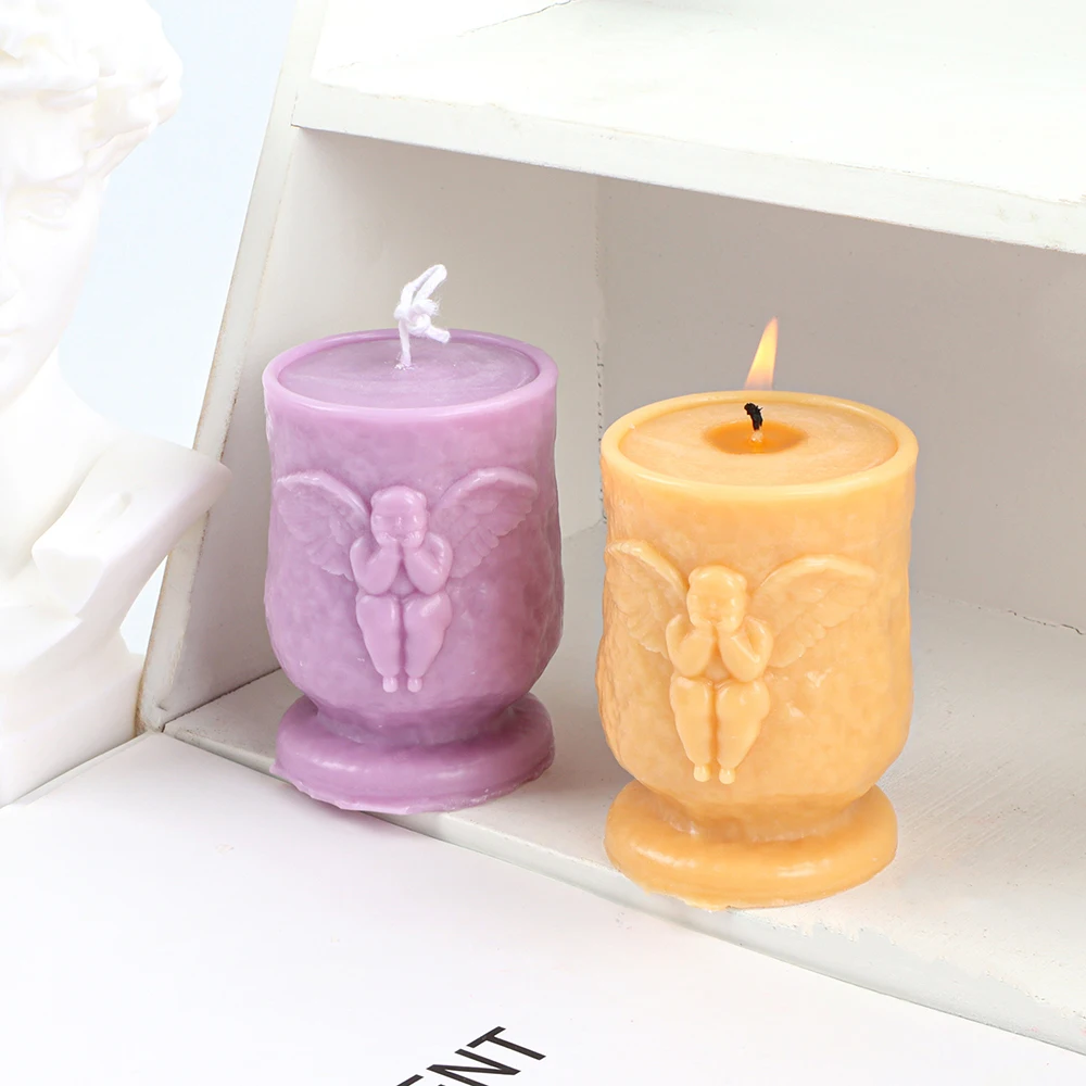 

Angel Column Scented Candle Mold Silicone DIY Handmade Soap Gypsum Clay Epoxy Resin Mould Home Decoration Ornaments 2022 New