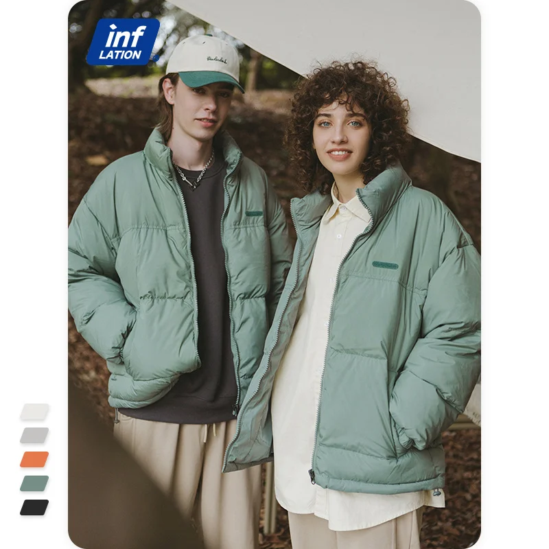 

Однотонные мужские пуховики, Мужская теплая свободная Классическая ветрозащитная верхняя одежда с воротником-стойкой, 6022 Вт