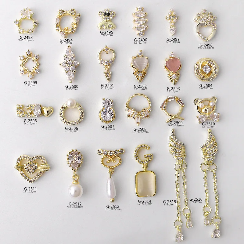 

2021 New Nail Art Accessories Real Gold Zircon Feather Wings Pendant 520 Love Zircon Cat Eye Zircon G2493 Nail Rhinestones