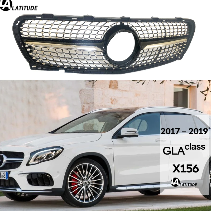 

X156 Diamond Grille, Replacement Silver Radiator Grill For Mercedes GLA Class X156 2014 - 2019 GLA180 GLA200 GLA250
