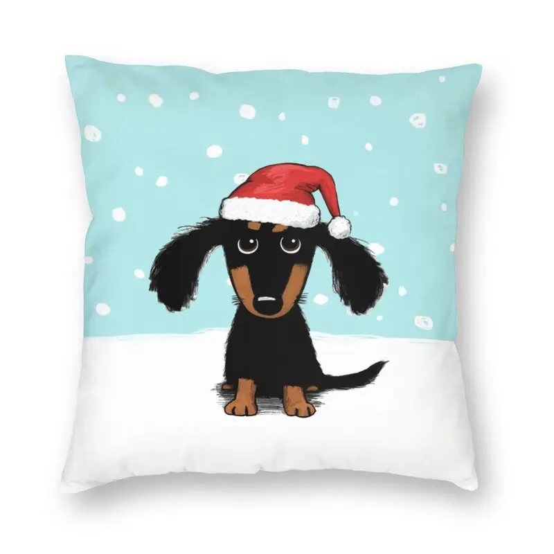 

Cute Dachshund Christmas Square Pillow Case Home Decorative Winter Wiener Dog Santa Cushions Throw Pillow for Car Double-sided