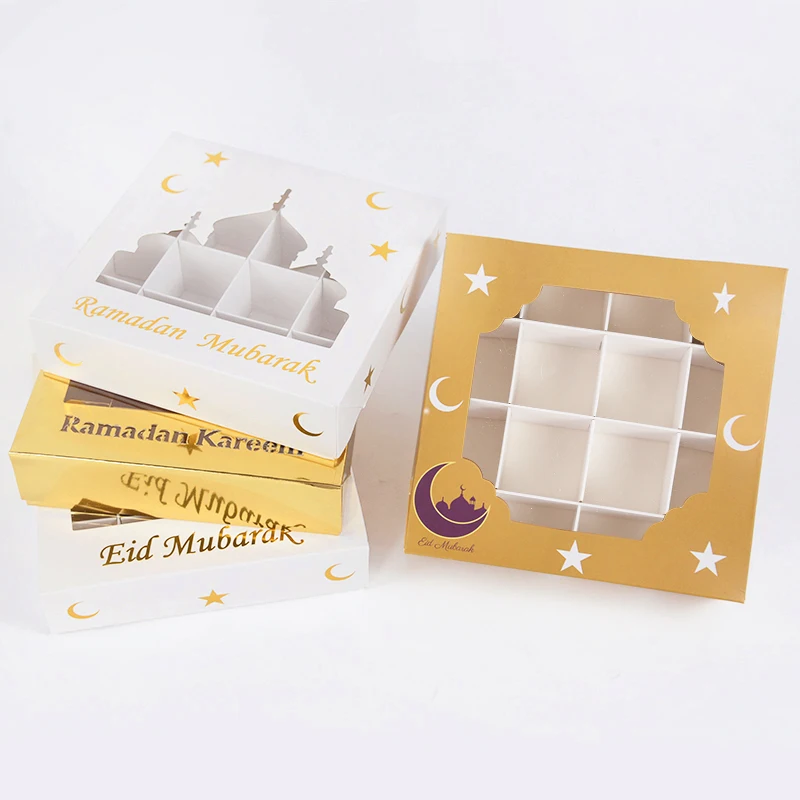 

1pcs Eid Mubarak Candy Box Ramadan Kareem Chocolate Gift Packaging Box Cookies Biscuit Visual Box Islamic Muslim Party DIY Decor