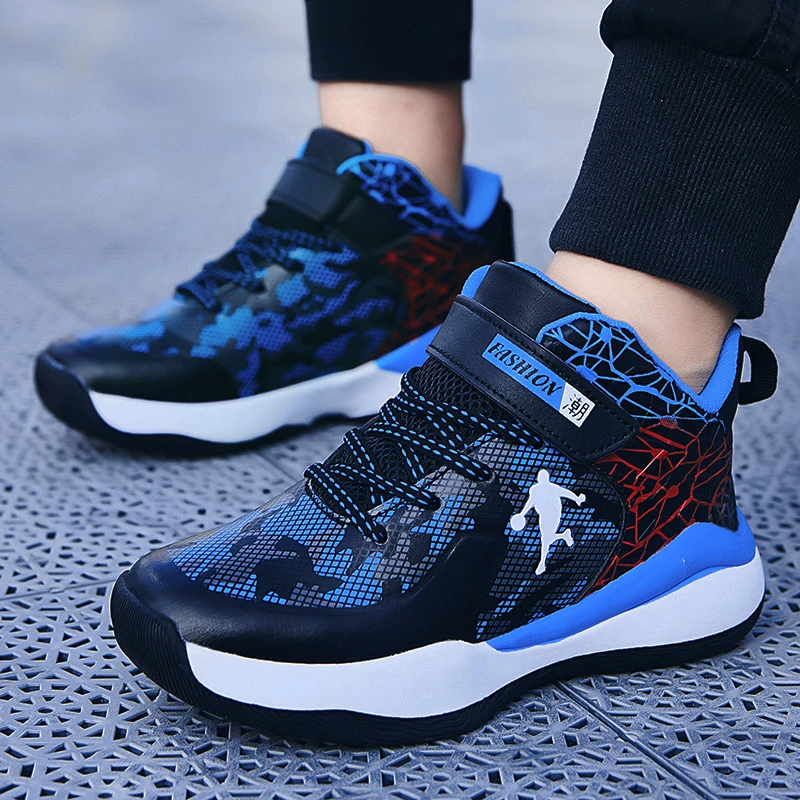 Brand Non-slip Rubber Kids Sneakers Black Boys Basketball Shoes Outdoor Children Sport Shoes Students Basket Trainers Shoes Red