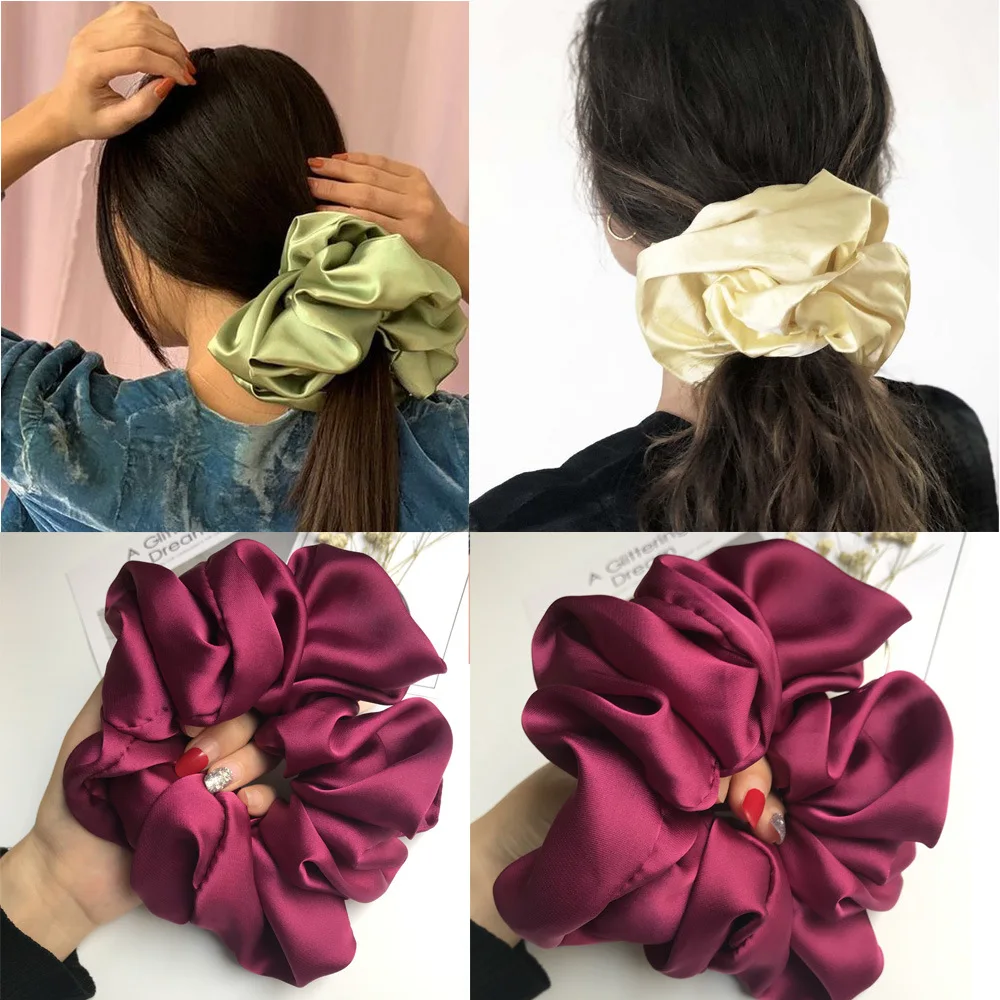 

2023 Oversized Scrunchie Big Rubber Hair Tie Chiffon Silk Elastic Hair Bands Women Girl Ponytail Holder Super New Headwear