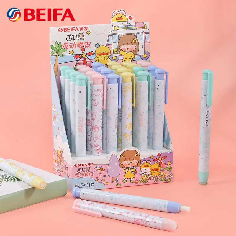 

BEIFA Retractable Pencil Eraser Kawaii Press Cute Erasers Correction Rubber for Writing School Stationery Supplies