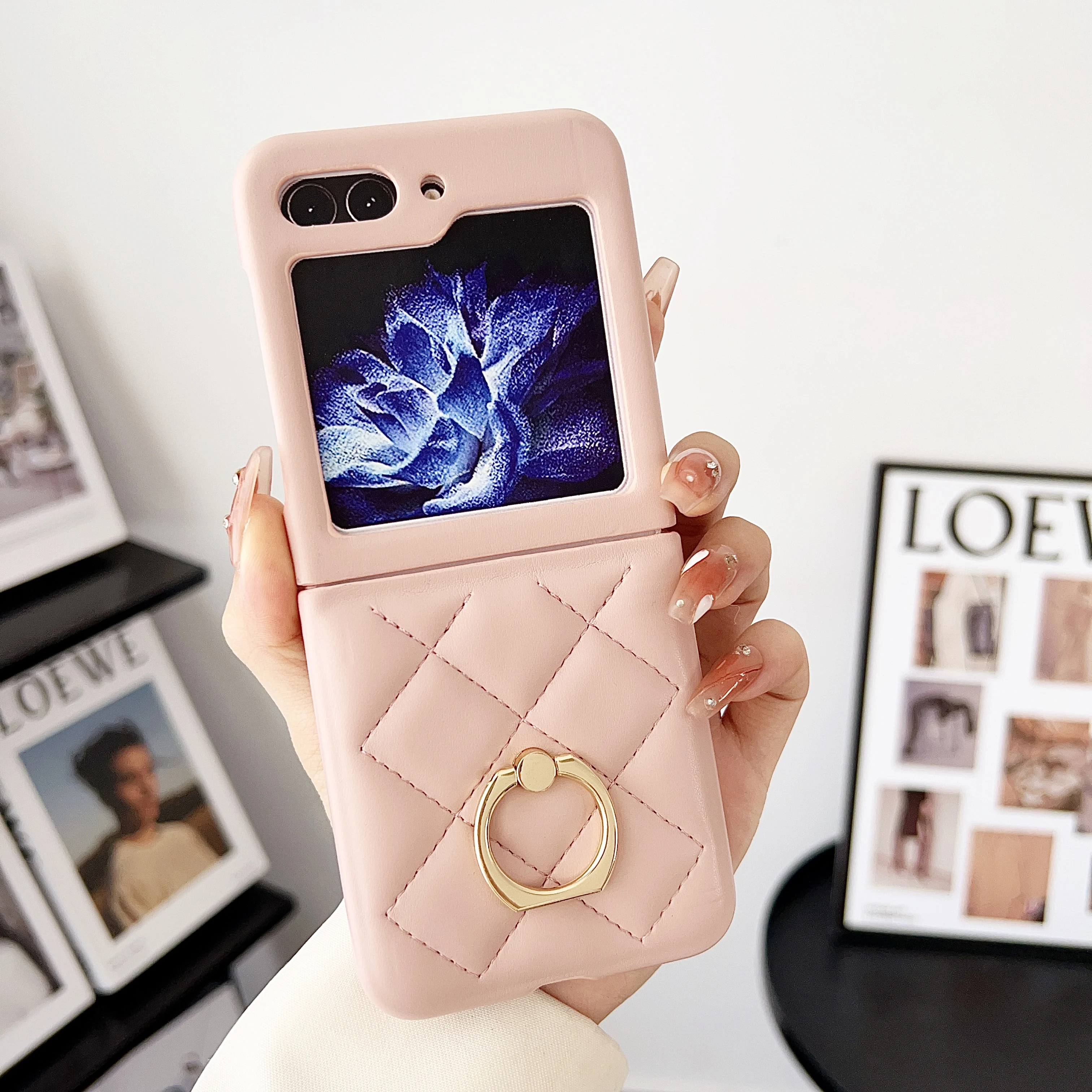 

Diamond Down Jacket Phone Case For Samsung Galaxy Z Flip 5 With Ring holder Shockproof Protection Silicon Cover Z Flip 4 3 Coque