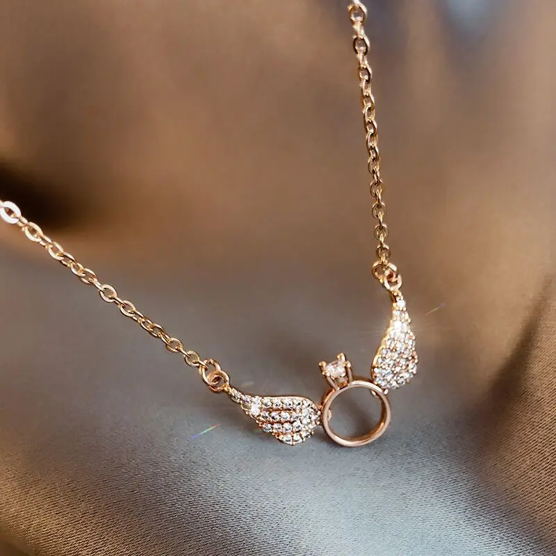 

316L Stainless Steel Gold Color Angle Wing Ring Pendant Necklaces For Women Chain 2022 Trendy New Fashion Party Jewelry