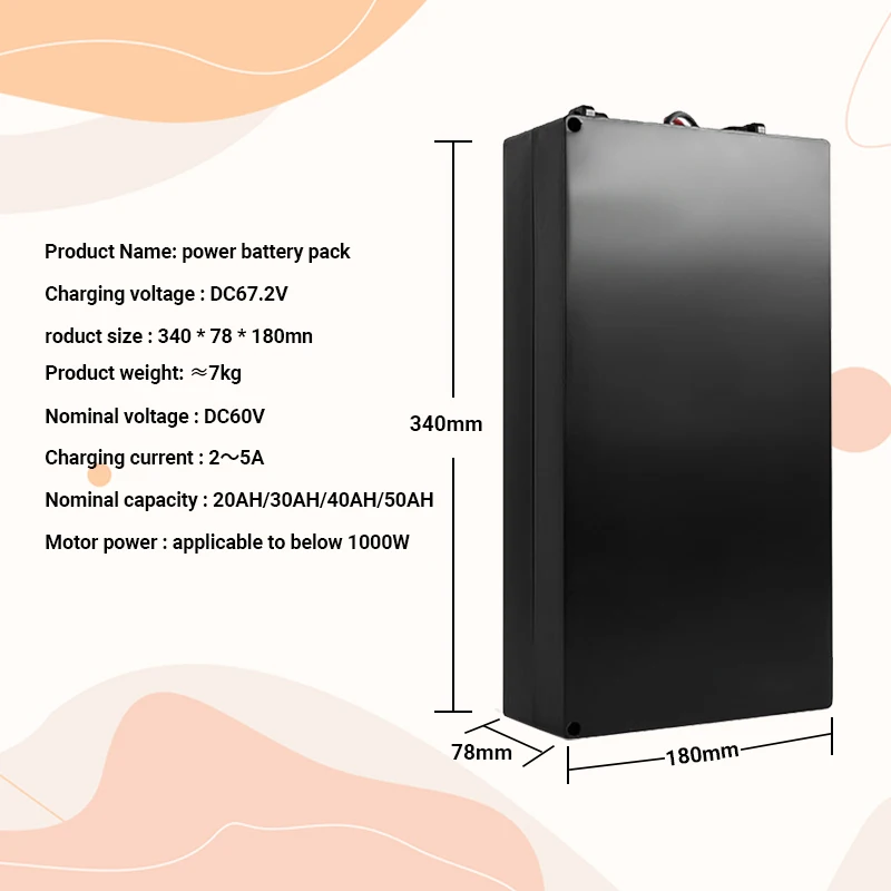

Electric Car Lithium Battery Waterproof 18650 Battery 60V 20Ah for Two Wheel Foldable Citycoco Electric Scooter Bicycle