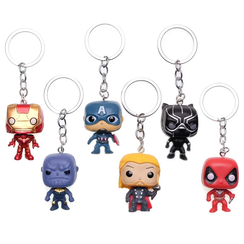 

Disney Avengers Keychain Marvel Q Edition Anime Character Iron Man Spider-Man Captain America Deadpool Metal Keyrin Pendant Gift
