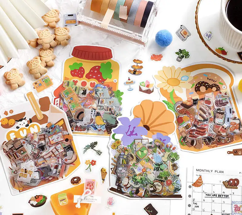 

100 Sheets Lovely Life Cartoon PVC Sticky Stickers Pack 139*104mm DIY Scrapbooking Decoration Supplies Gift