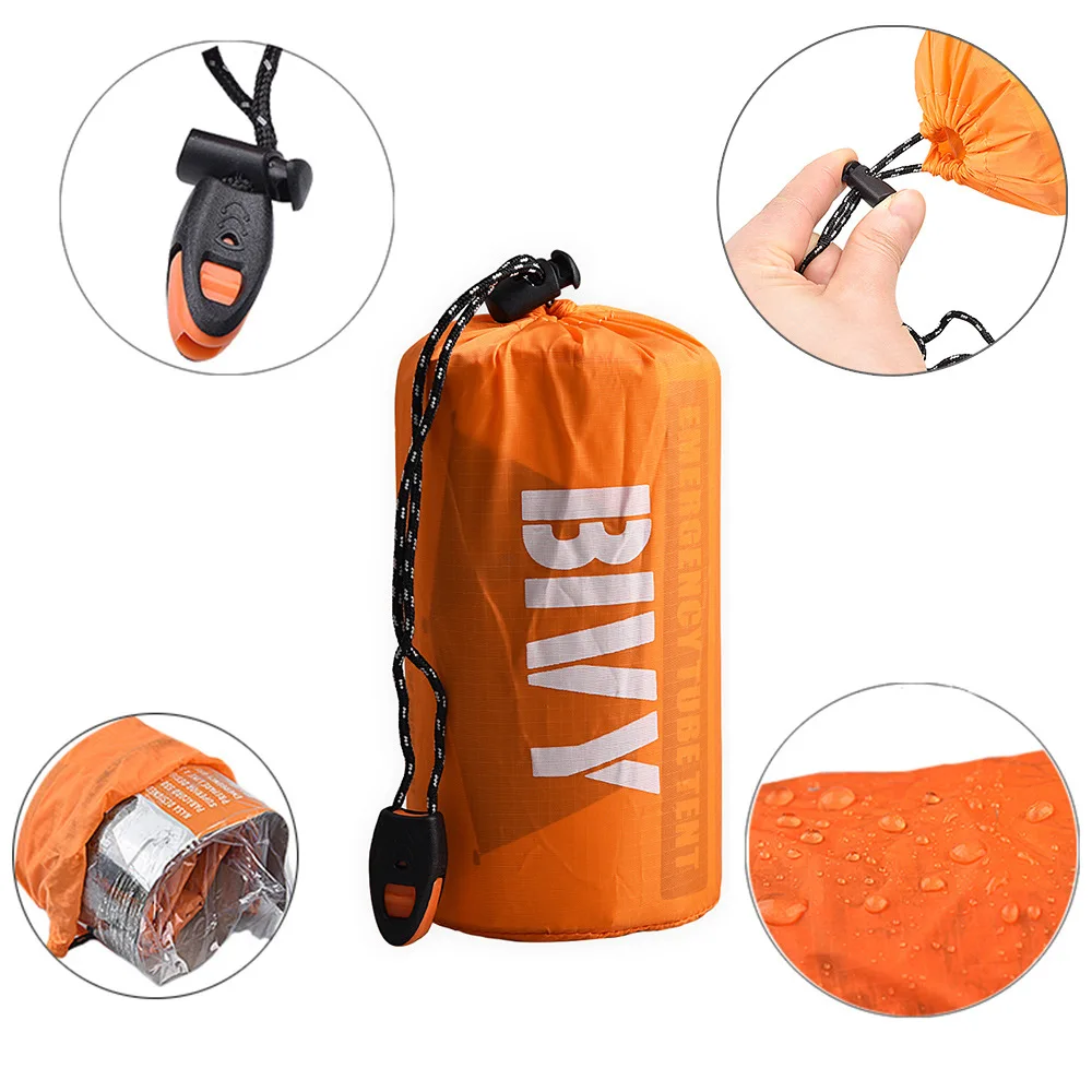 New 2 Person Emergency Shelter Survival Bivy Tube Tent Kit Thermal Blanket SOS Sleeping Bag Waterproof Survival Equipment