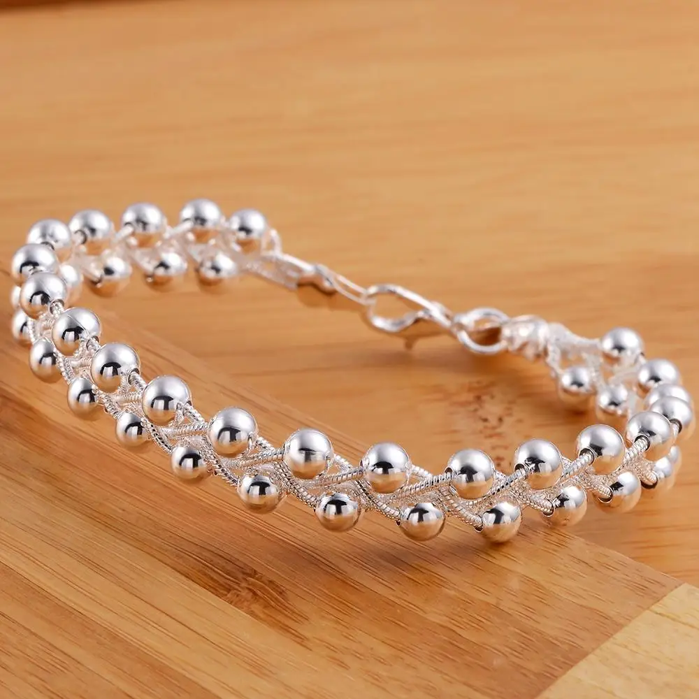 

Store 925 Sterling Silver bracelet women lady party gift exquisite vintage beaded cross chain fashion wedding jewelry