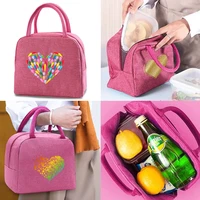 lunch bag women outdoor picnic handbag kid thermal food organizer portable tote bags love print insulated canvas cooler pouch