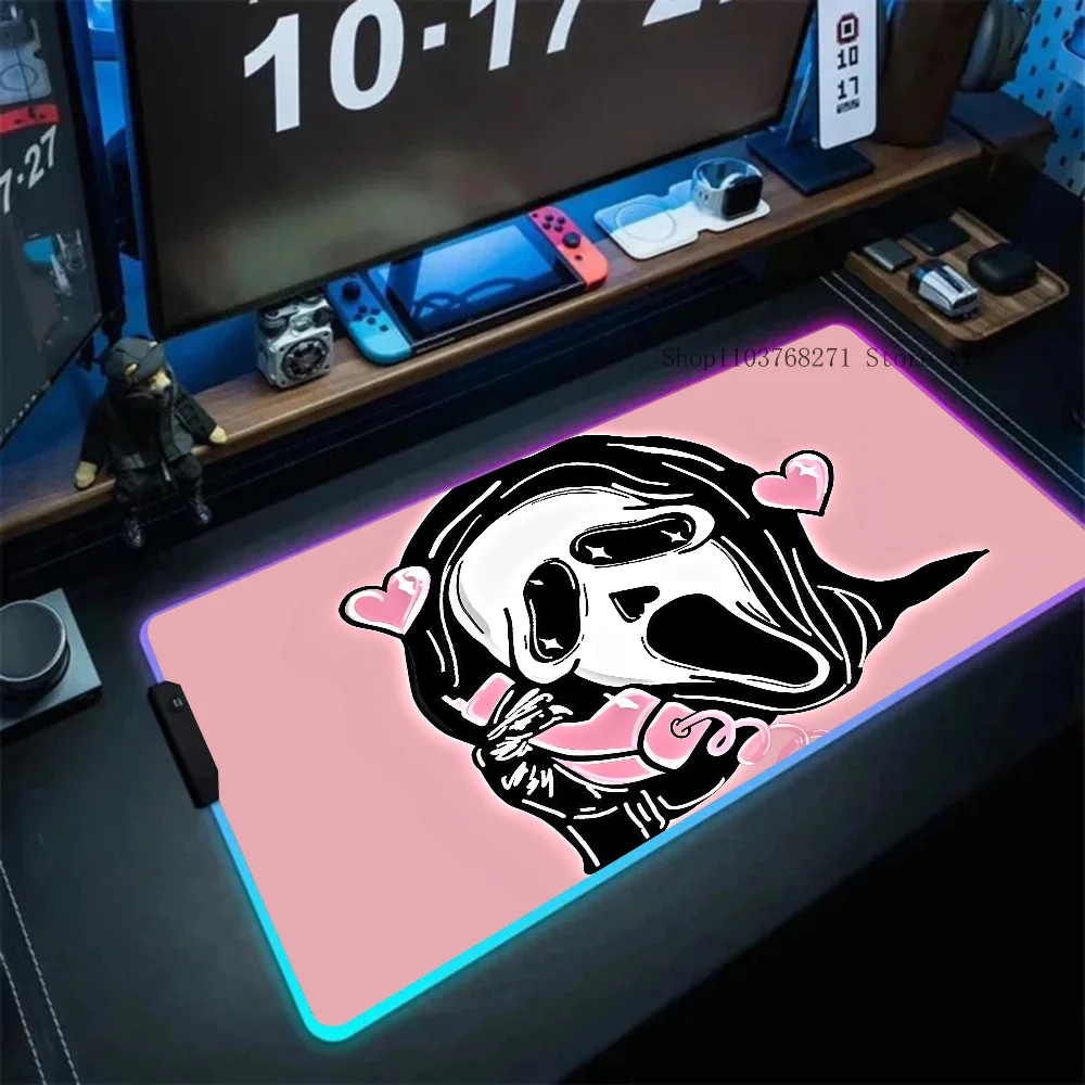 G-Ghostface H-Horror S-Scream Art Mousepad XXL RGB Gaming Mouse Pads HD Black Gamer Accessories Large LED