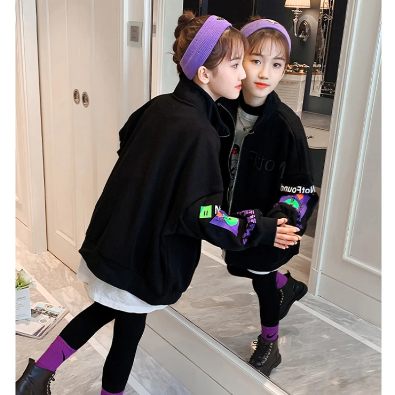 

Teen Girls Clothes Autumn Winter Thickened Warm Tops Letter Print Jackets Children's Clothing Lamb Velvet New Fashion Coat 4-14Y