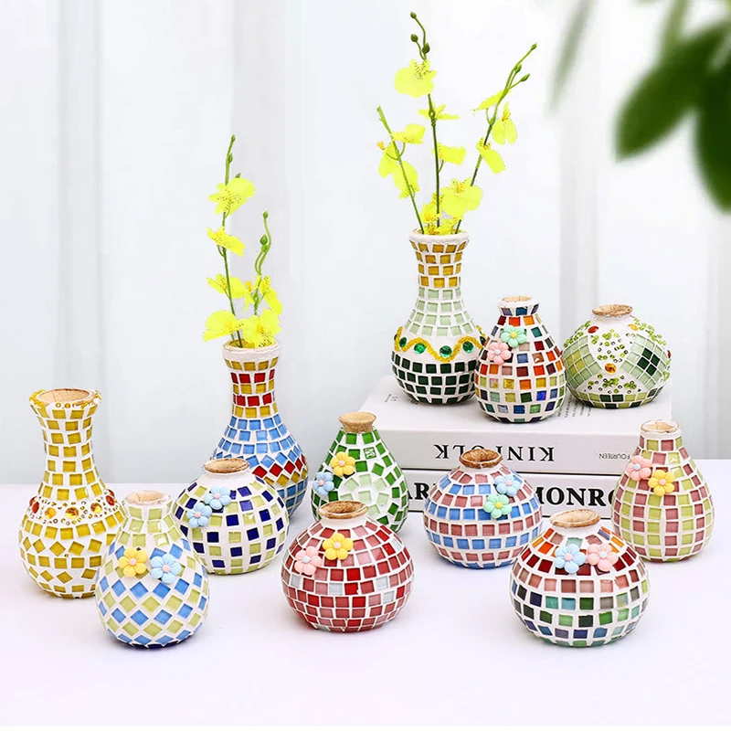Handmade DIY Vase Mosaic Material Pack Flowerpot Art Ornaments Creative Handmade Gift Home Decoration Vintage Wooden Mosaic Vase