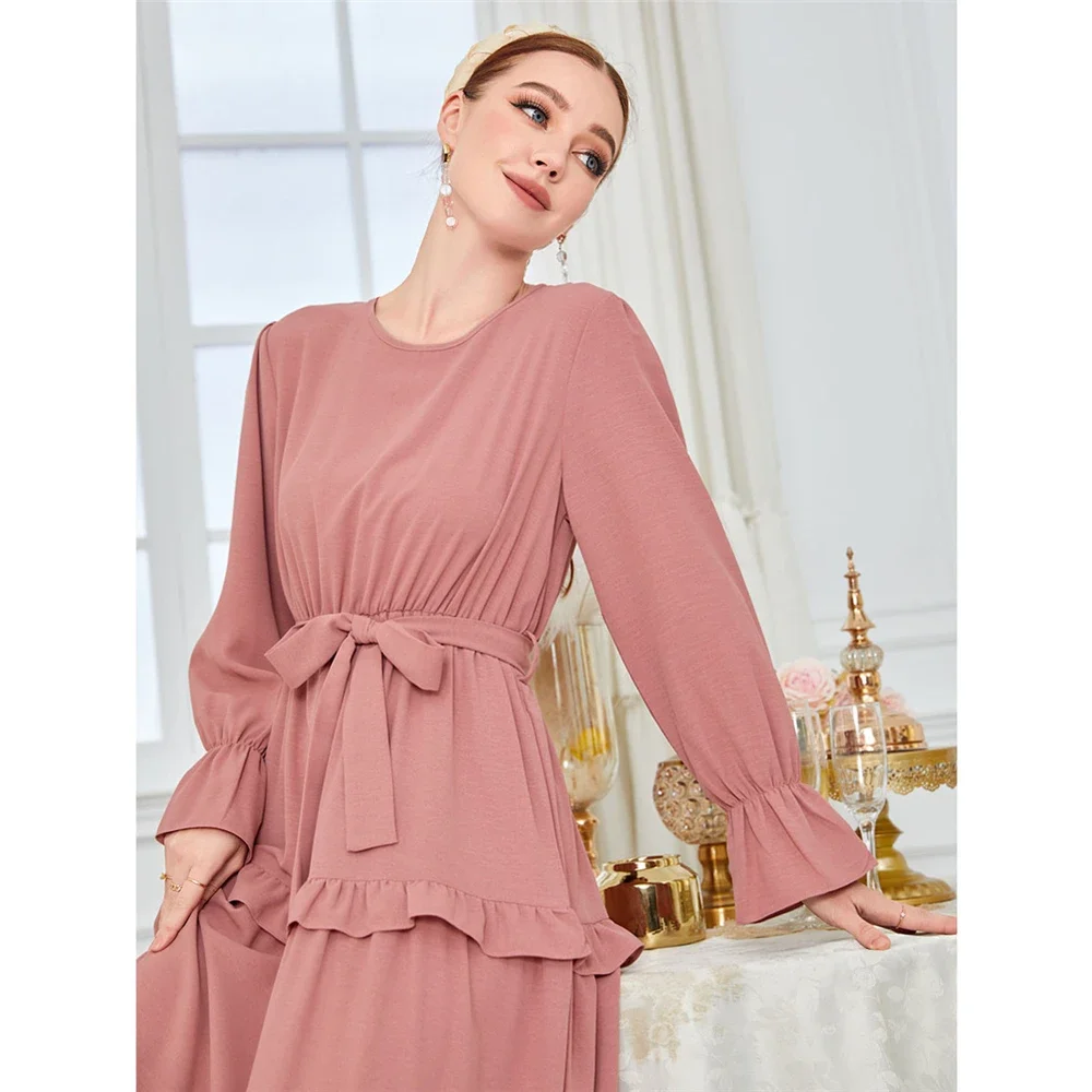 Весенняя мода 2023 женское мусульманское платье Абая с оборками длинное макси